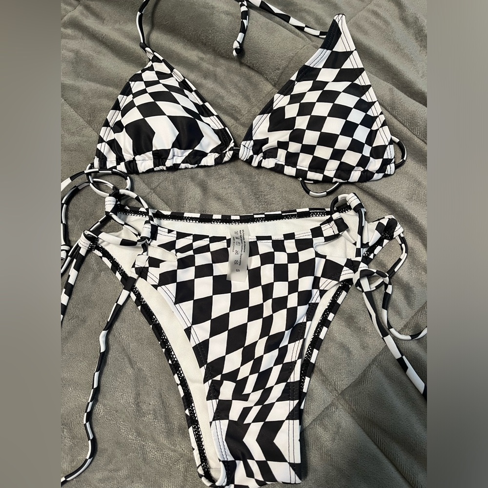 Black and White Bikini with Matching Mini Cropped Top, Size Small, EUC